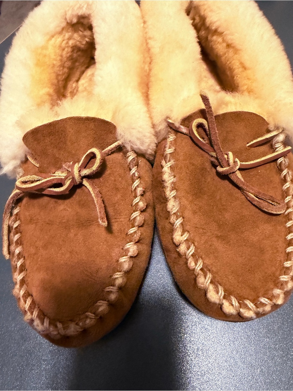 L.L. Bean Chestnut Sheep Wool Suede Shearling-Lined Moccasin Slippers